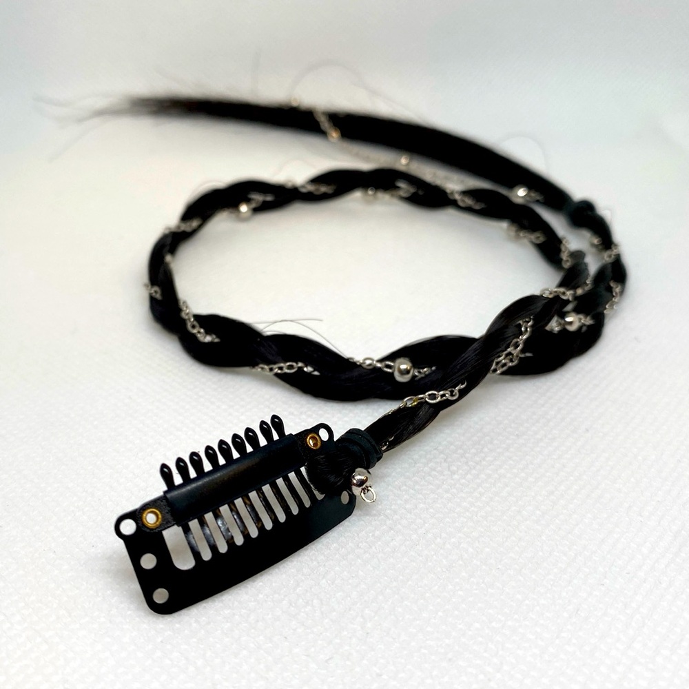 20-Inch Metallic Chain-Accented Clip-In Hair Braid - Contemporary Elegance